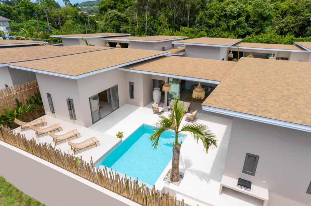 3 bedroom Balinese style pool villa for sale in Bophut Koh Samui walking distance to Fisherman’s Village