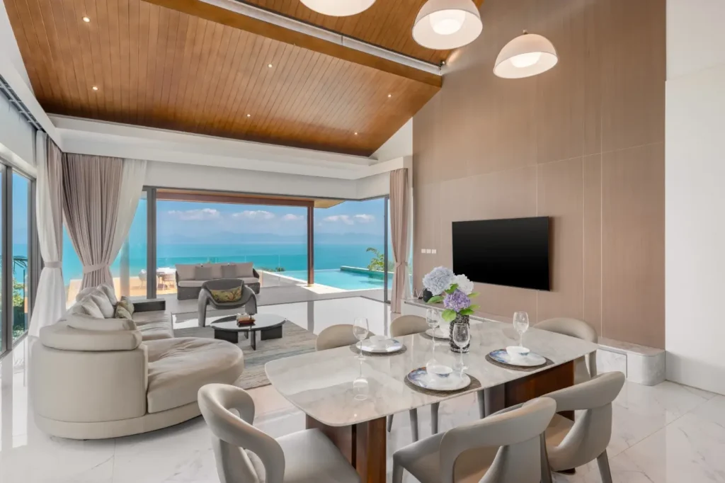 Brand-new 3-bedroom modern thai style sea view villa with infinity pool in Bang Por